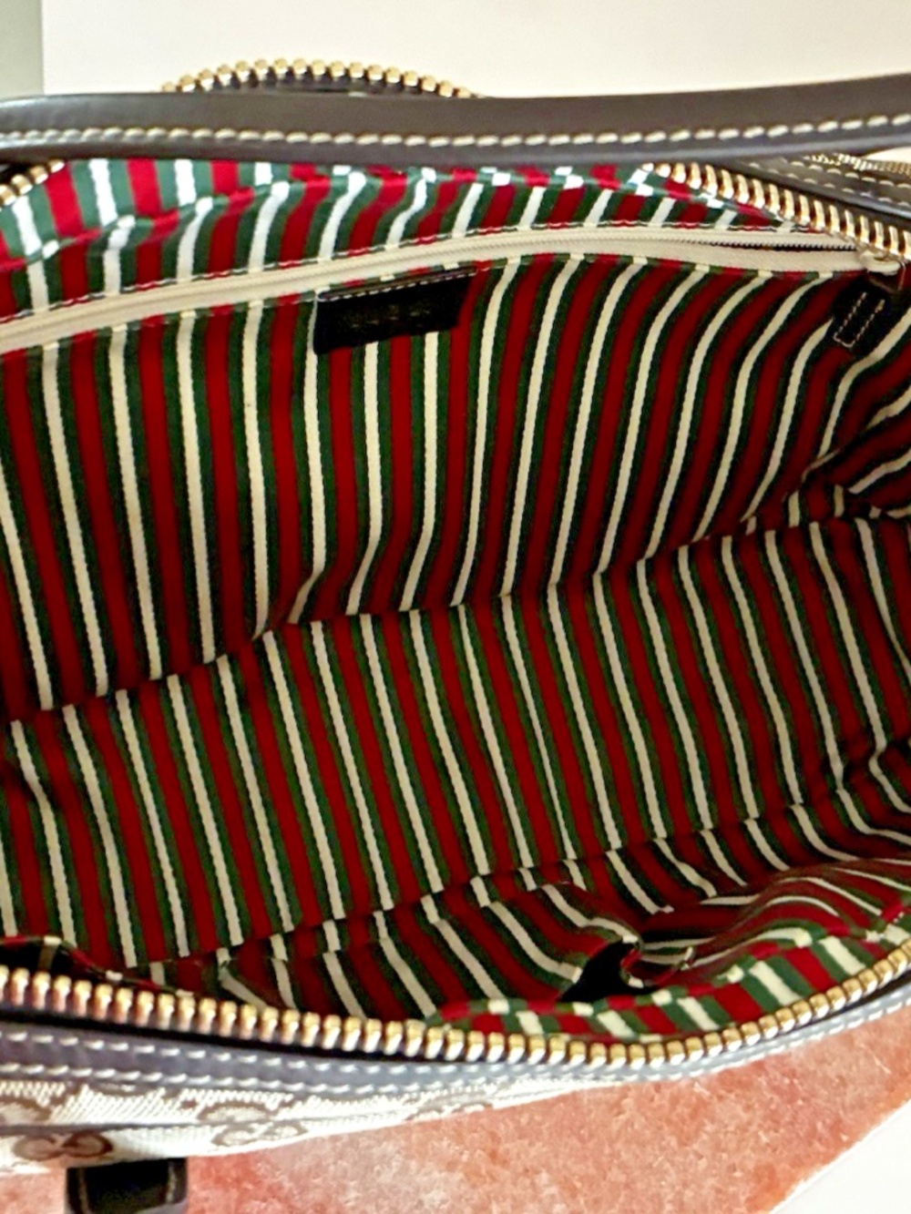 Gucci Britt Boston Bag GG Monogram Canvas Brown Leather & Dust Bag -Like New - Picture 12 of 16